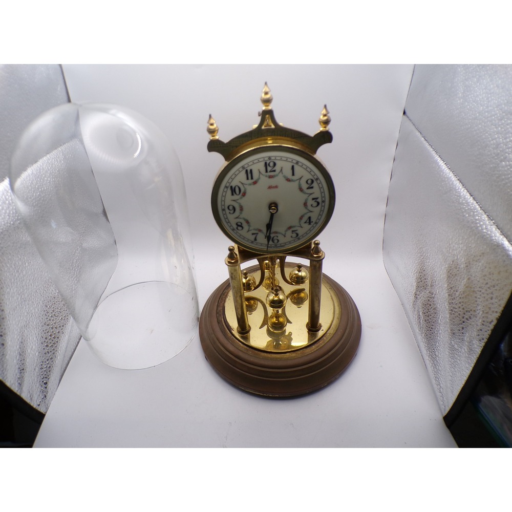 Kundo Anniversary Clock‎ German Made Brass Gold Tone Floral Dome Mantle Shelf
